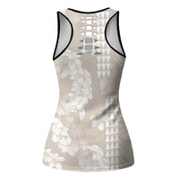 Suede Beige Hawaii Anthurium Plumeria Lei Hollow Tank Top LT9 - Polynesian Pride