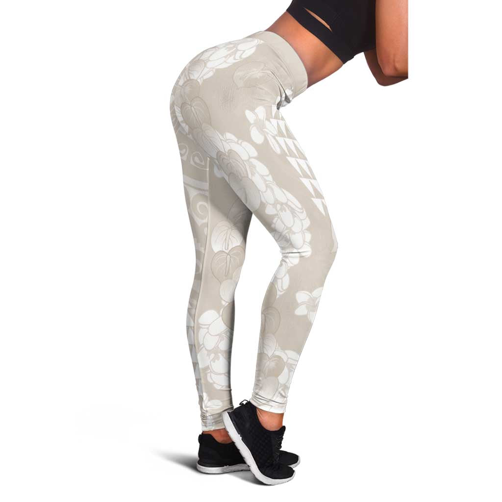 Suede Beige Hawaii Anthurium Plumeria Lei Leggings LT9 - Polynesian Pride