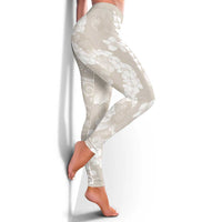 Suede Beige Hawaii Anthurium Plumeria Lei Leggings LT9 - Polynesian Pride