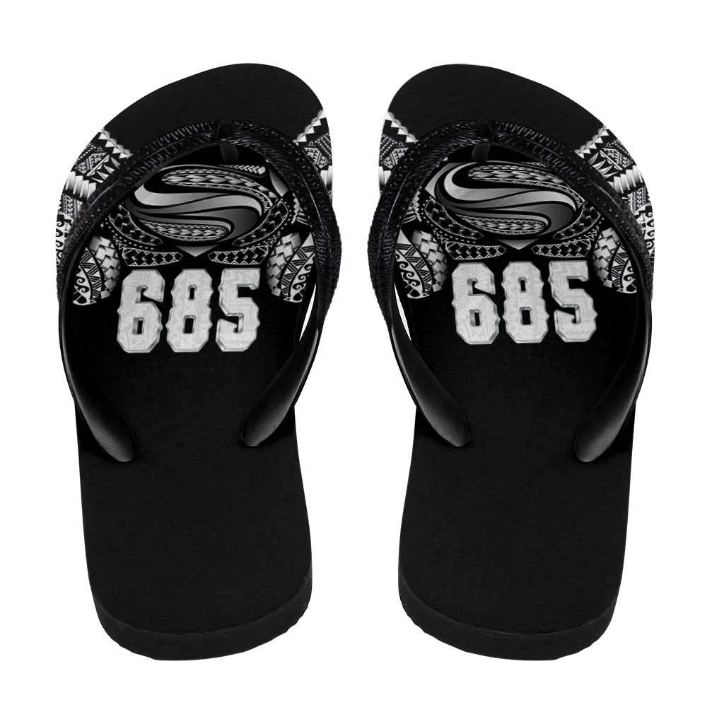 Super Samoa-Six Eight Five to The World Flip Flops Traditional Samoan Tattoo Black Color LT03 - Polynesian Pride