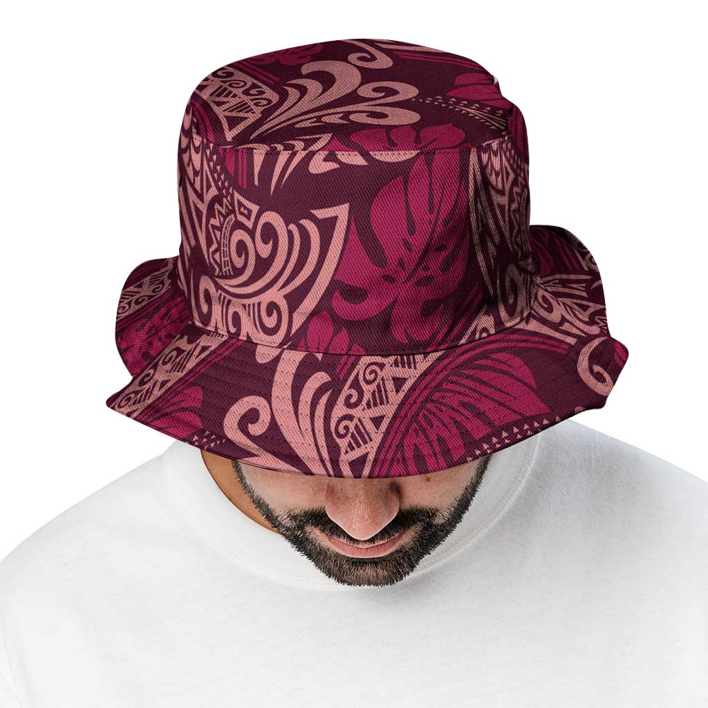 Sweet Pink Monstera Bucket Hat Polynesian Tribal Pattern - Polynesian Pride