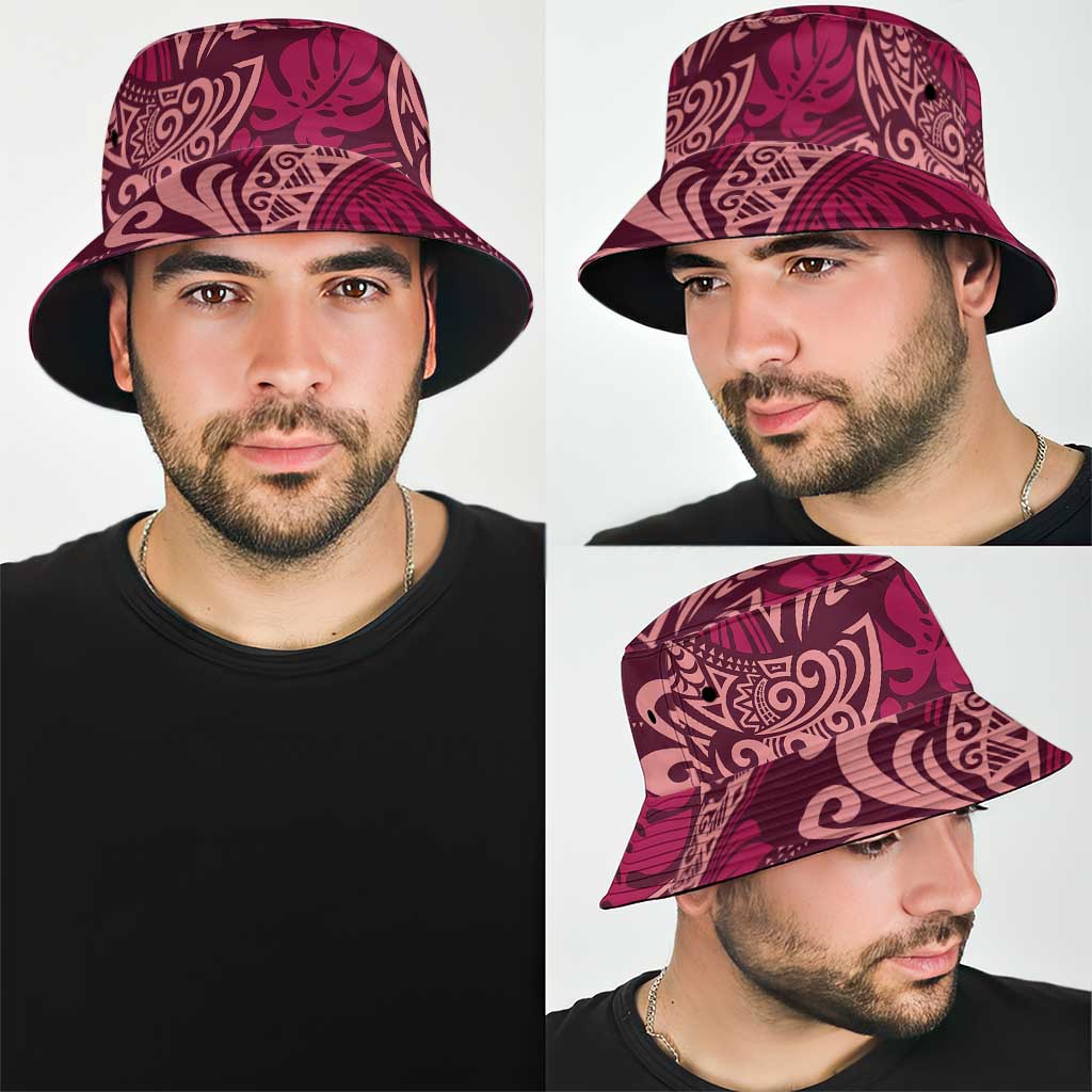 Sweet Pink Monstera Bucket Hat Polynesian Tribal Pattern - Polynesian Pride