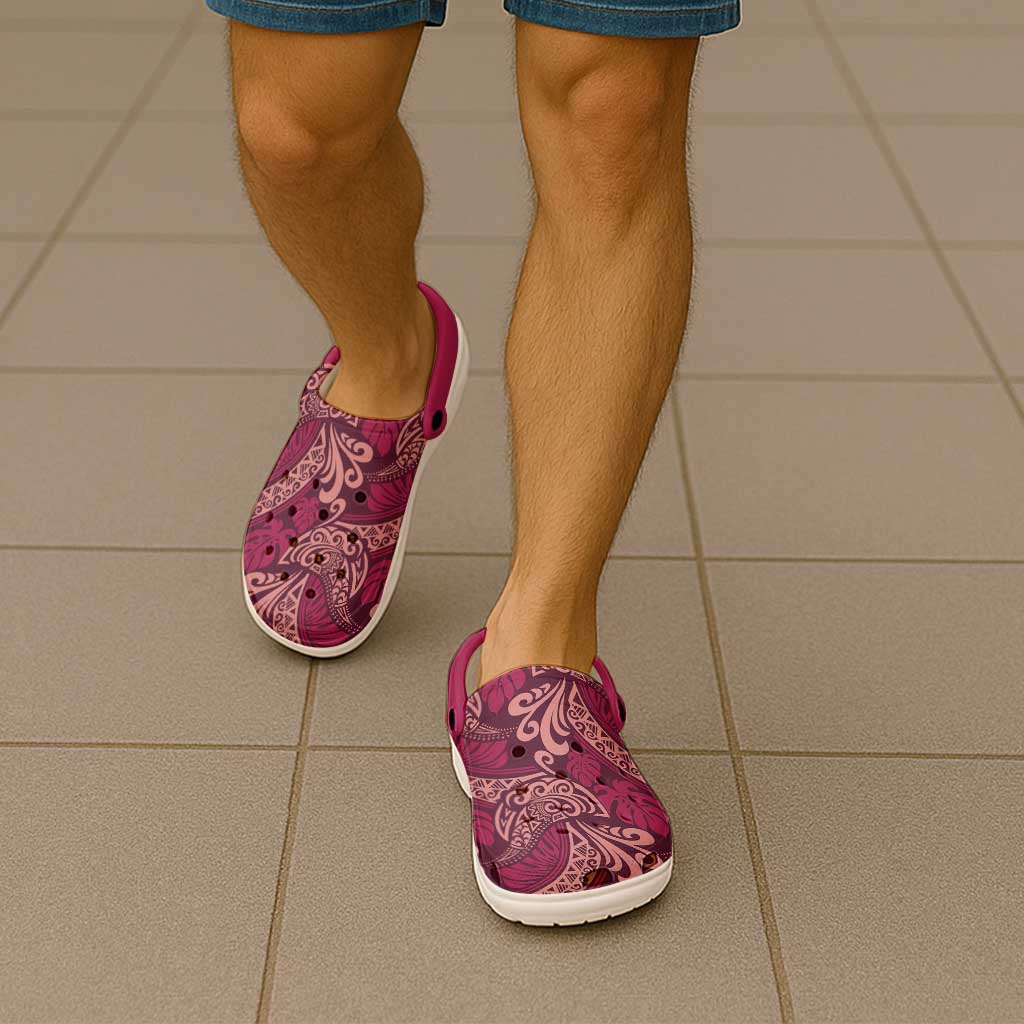 Sweet Pink Monstera Clogs Shoes Polynesian Tribal Pattern - Polynesian Pride