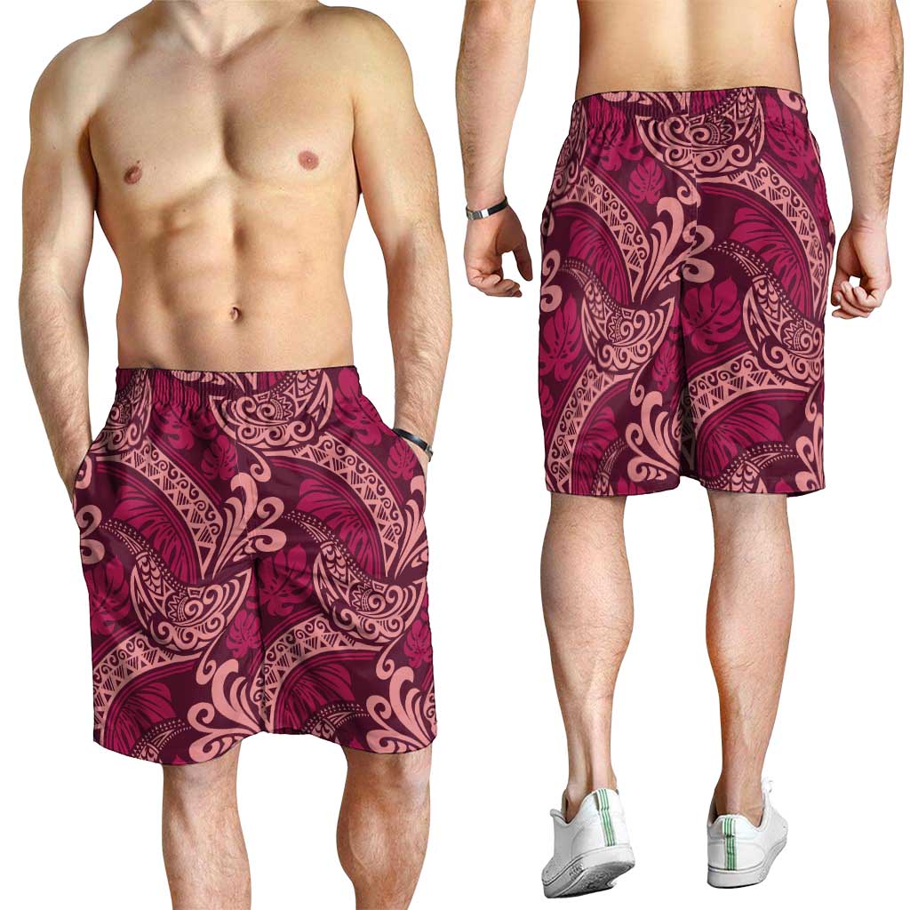 Sweet Pink Monstera Shorts for Men Polynesian Tribal Pattern - Polynesian Pride