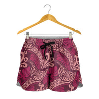Sweet Pink Monstera Shorts for Women Polynesian Tribal Pattern LT01 - Polynesian Pride