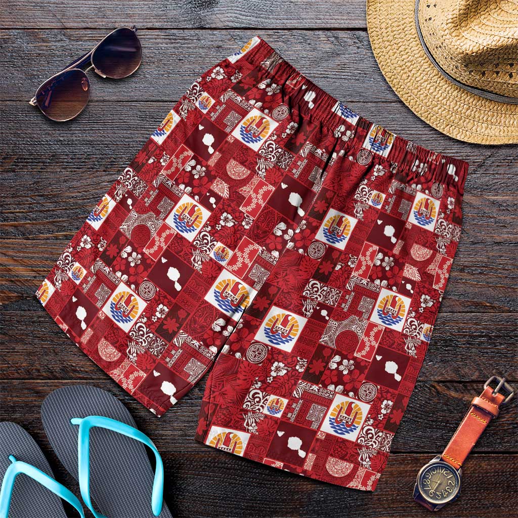 Tahiti Oaoa I Teie Noera Shorts for Men Pacific Patchwork Xmas Vibes - Polynesian Pride