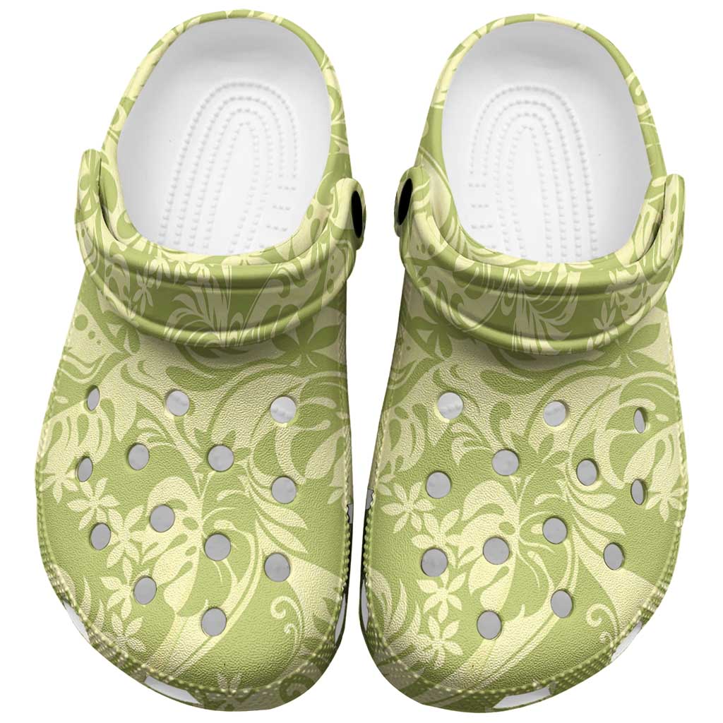 Tahiti Olive Tiare Floral Clogs Shoes Monstera Palm Tropical Leaves - Polynesian Pride