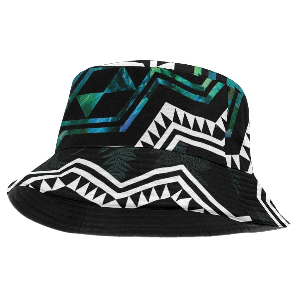 Taniko Aotearoa Mix Paua Shell Bucket Hat Niho Taniwha Turquoise Glitter LT01 One Size Turquoise - Polynesian Pride