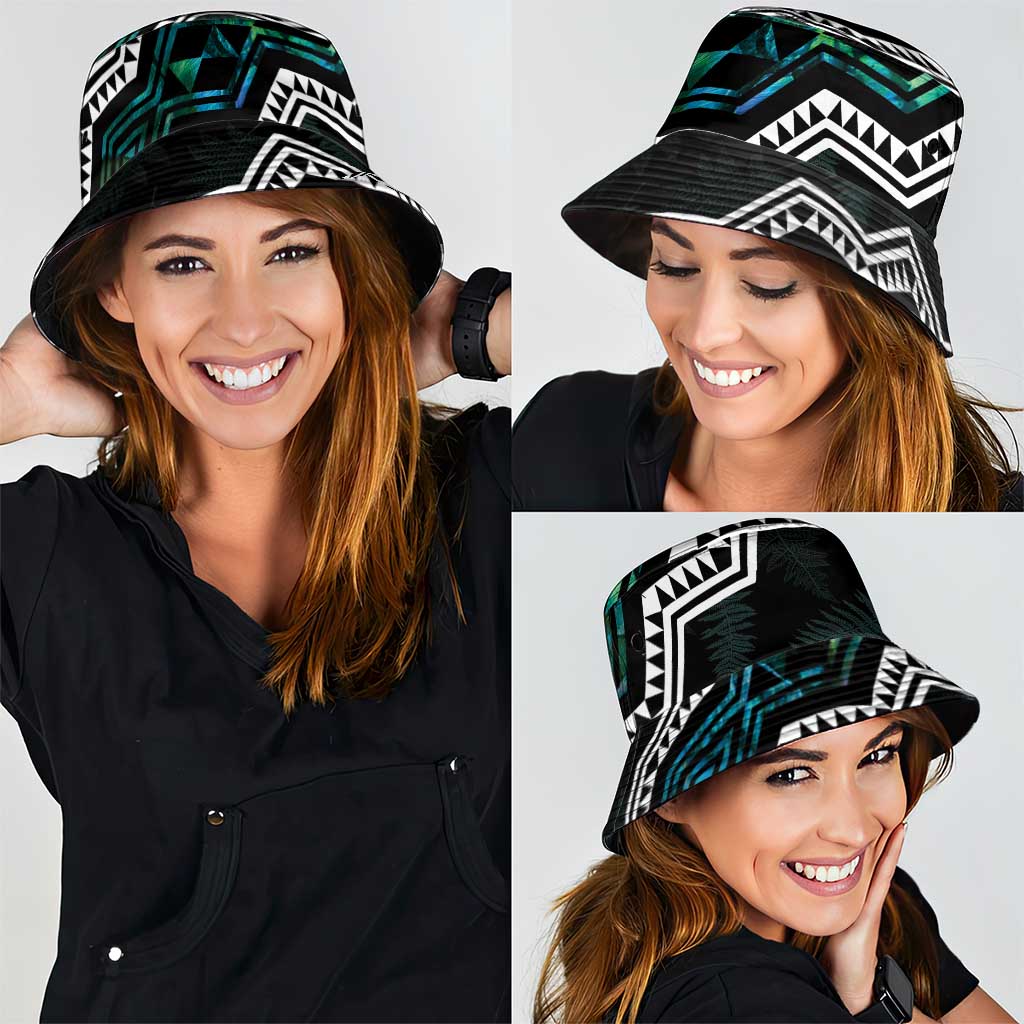 Taniko Aotearoa Mix Paua Shell Bucket Hat Niho Taniwha Turquoise Glitter LT01 - Polynesian Pride