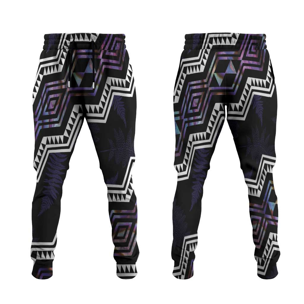 Taniko Aotearoa Mix Paua Shell Jogger Pants Niho Taniwha Lilac Glitter LT01 Purple - Polynesian Pride