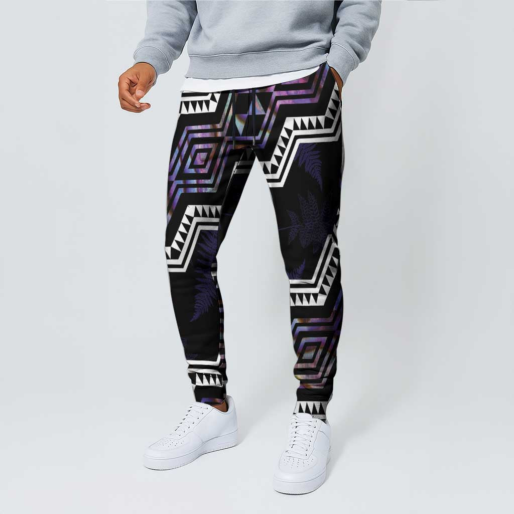 Taniko Aotearoa Mix Paua Shell Jogger Pants Niho Taniwha Lilac Glitter LT01 - Polynesian Pride