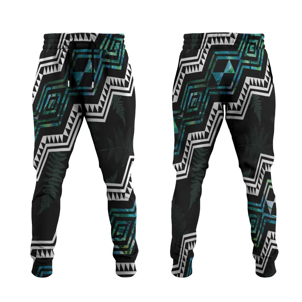 Taniko Aotearoa Mix Paua Shell Jogger Pants Niho Taniwha Turquoise Glitter LT01 Turquoise - Polynesian Pride