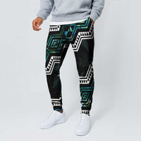 Taniko Aotearoa Mix Paua Shell Jogger Pants Niho Taniwha Turquoise Glitter LT01 - Polynesian Pride