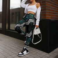 Taniko Aotearoa Mix Paua Shell Jogger Pants Niho Taniwha Turquoise Glitter LT01 - Polynesian Pride