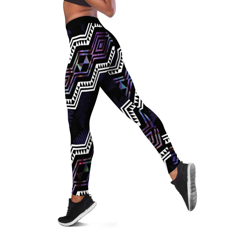 Taniko Aotearoa Mix Paua Shell Leggings Niho Taniwha Lilac Glitter LT01 Purple - Polynesian Pride