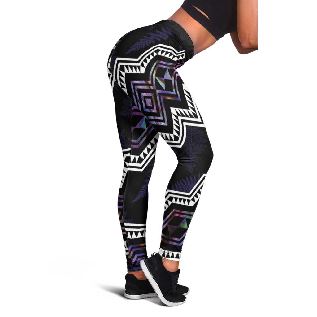 Taniko Aotearoa Mix Paua Shell Leggings Niho Taniwha Lilac Glitter LT01 - Polynesian Pride