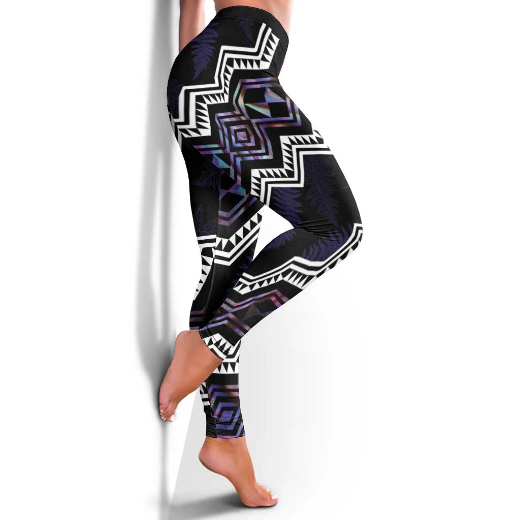 Taniko Aotearoa Mix Paua Shell Leggings Niho Taniwha Lilac Glitter LT01 - Polynesian Pride