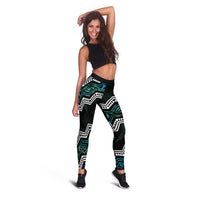 Taniko Aotearoa Mix Paua Shell Leggings Niho Taniwha Turquoise Glitter LT01 - Polynesian Pride