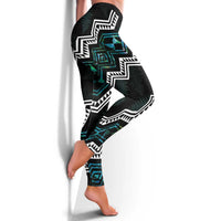 Taniko Aotearoa Mix Paua Shell Leggings Niho Taniwha Turquoise Glitter LT01 - Polynesian Pride