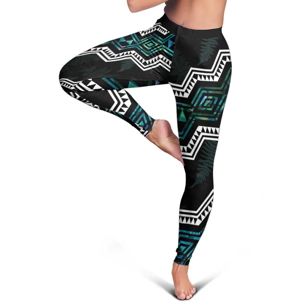 Taniko Aotearoa Mix Paua Shell Leggings Niho Taniwha Turquoise Glitter LT01 - Polynesian Pride