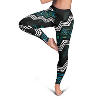 Taniko Aotearoa Mix Paua Shell Leggings Niho Taniwha Turquoise Glitter LT01 - Polynesian Pride