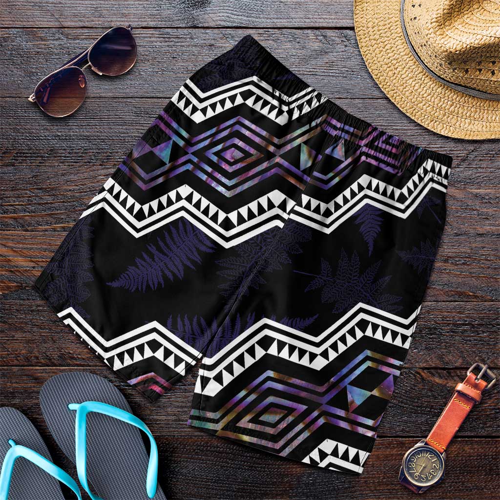 Taniko Aotearoa Mix Paua Shell Shorts for Men Niho Taniwha Lilac Glitter LT01 Purple - Polynesian Pride