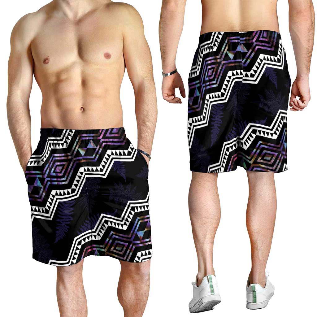 Taniko Aotearoa Mix Paua Shell Shorts for Men Niho Taniwha Lilac Glitter LT01 - Polynesian Pride