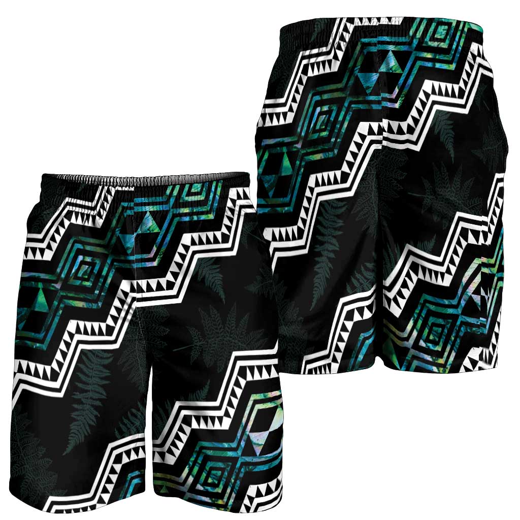 Taniko Aotearoa Mix Paua Shell Shorts for Men Niho Taniwha Turquoise Glitter LT01 - Polynesian Pride