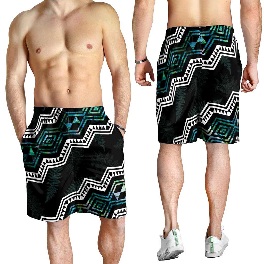 Taniko Aotearoa Mix Paua Shell Shorts for Men Niho Taniwha Turquoise Glitter LT01 - Polynesian Pride