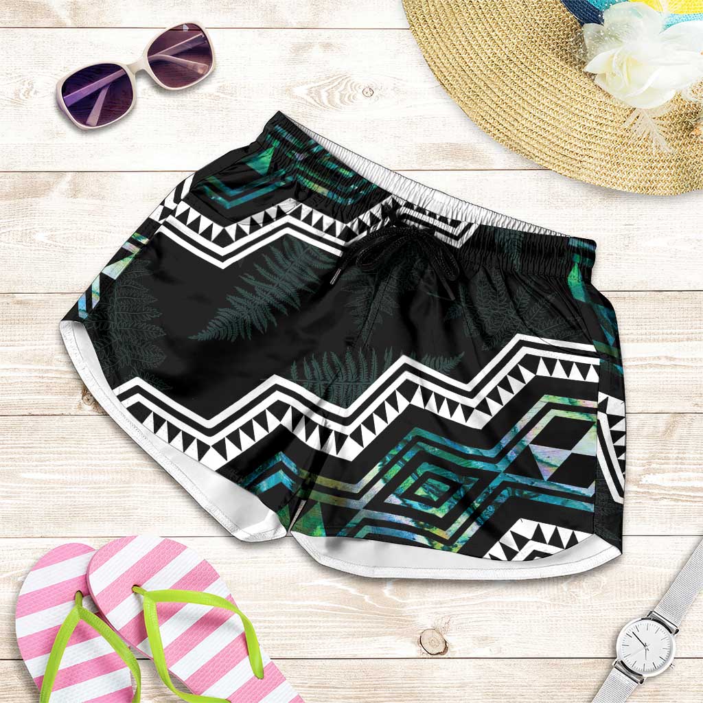 Taniko Aotearoa Mix Paua Shell Shorts for Women Niho Taniwha Turquoise Glitter LT01 Turquoise - Polynesian Pride