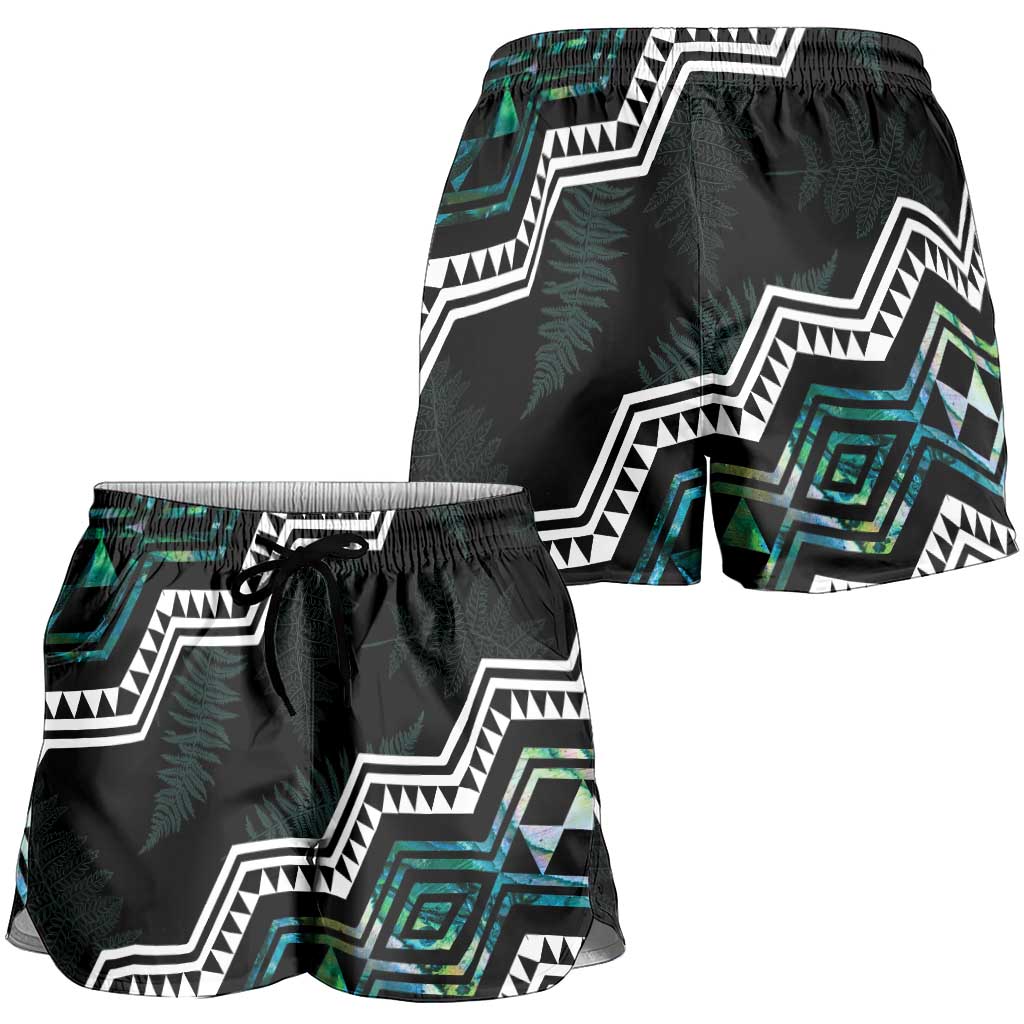 Taniko Aotearoa Mix Paua Shell Shorts for Women Niho Taniwha Turquoise Glitter LT01 - Polynesian Pride
