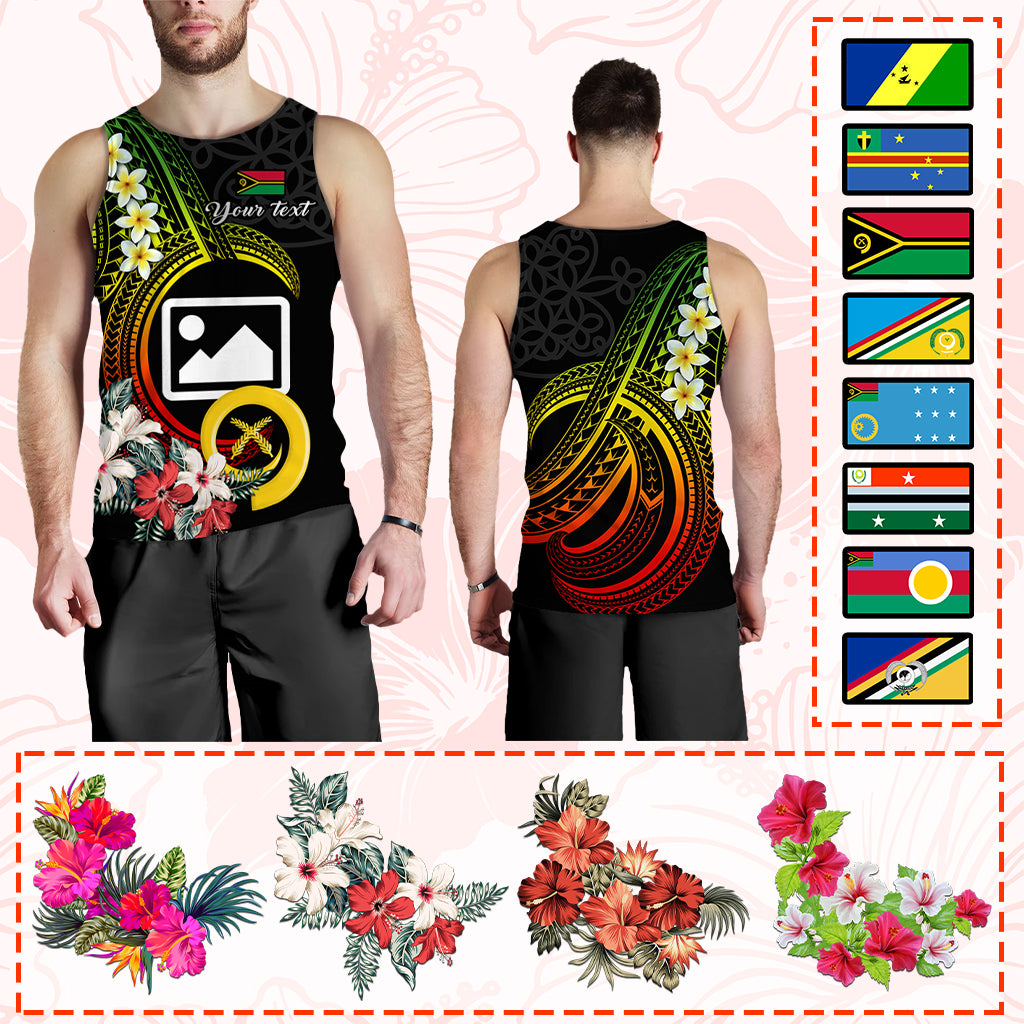 Custom Photo Vanuatu Provinces Men Tank Top Vanuatuan Pig Tusk and Pacific Beauty Flower CTM09 - Polynesian Pride