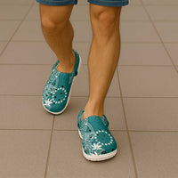 Teal Kuki Airani Tapakau Clogs Shoes Tribal Anchor Mix Tiare