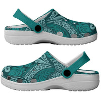 Teal Monstera Clogs Shoes Polynesian Tribal Pattern - Polynesian Pride
