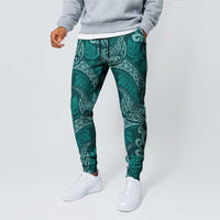Teal Monstera Jogger Pants Polynesian Tribal Pattern - Polynesian Pride