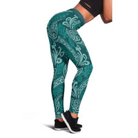 Teal Monstera Leggings Polynesian Tribal Pattern - Polynesian Pride