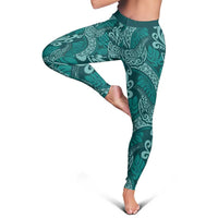 Teal Monstera Leggings Polynesian Tribal Pattern - Polynesian Pride