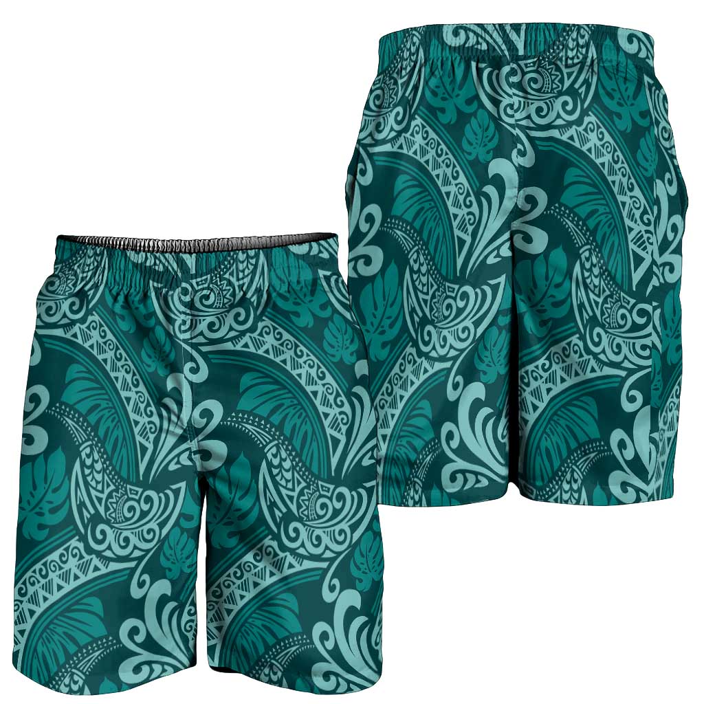 Teal Monstera Shorts for Men Polynesian Tribal Pattern LT01 - Polynesian Pride