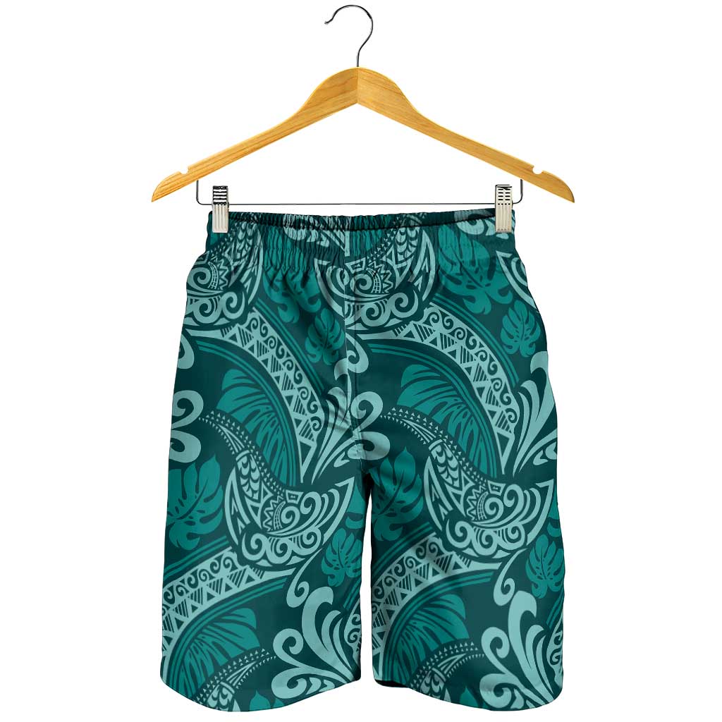 Teal Monstera Shorts for Men Polynesian Tribal Pattern LT01 - Polynesian Pride
