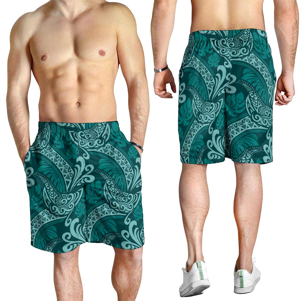 Teal Monstera Shorts for Men Polynesian Tribal Pattern LT01 - Polynesian Pride