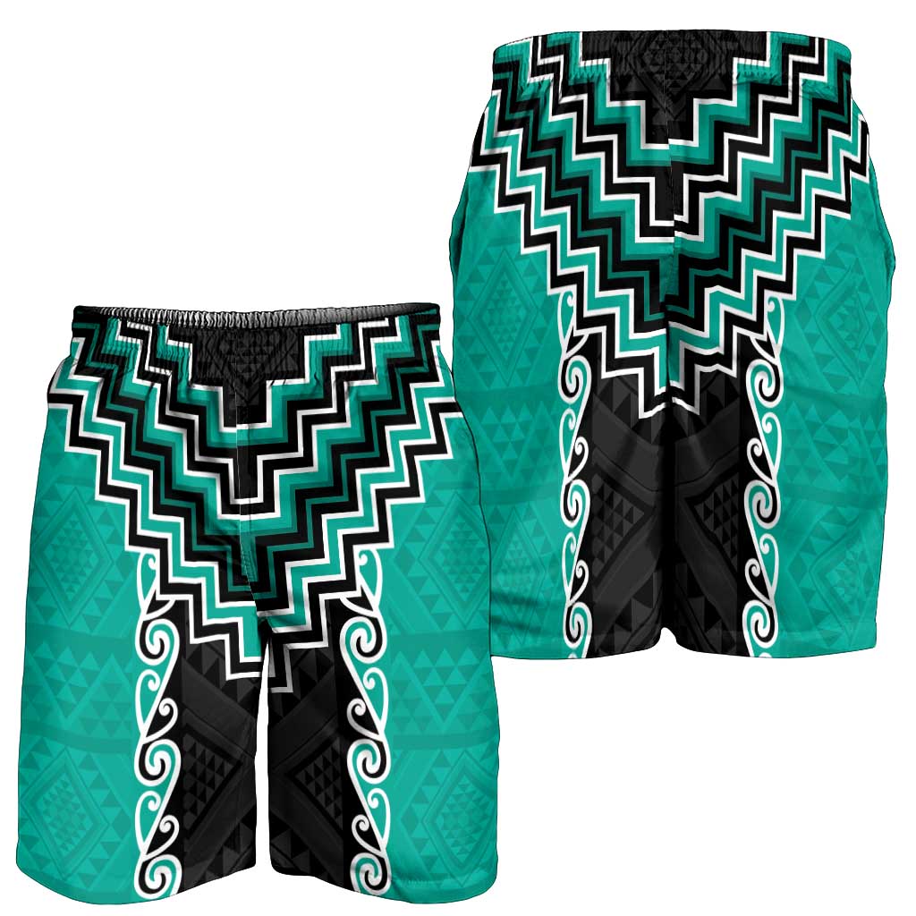 Teal Niho Taniwha Mix Poutama Shorts for Men Unique Taniko Aotearoa LT01 - Polynesian Pride