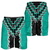 Teal Niho Taniwha Mix Poutama Shorts for Men Unique Taniko Aotearoa LT01 - Polynesian Pride