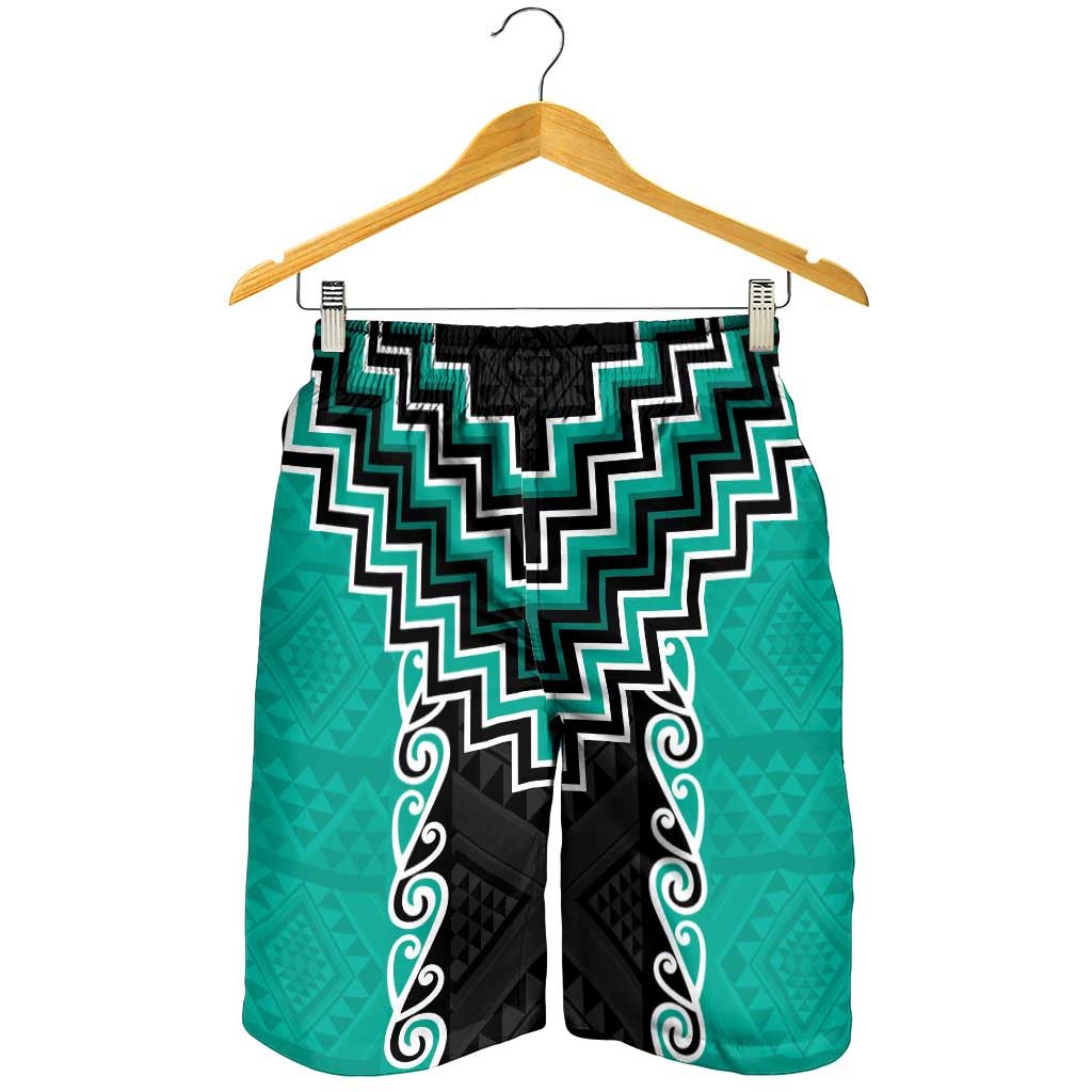 Teal Niho Taniwha Mix Poutama Shorts for Men Unique Taniko Aotearoa LT01 - Polynesian Pride