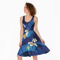 Teal Purple Banana Leaf Hawaii Midi Dress Lau Maia Plumeria Tropical Summer Vibes