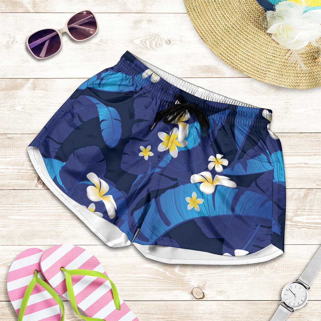 Teal Purple Banana Leaf Hawaii Shorts for Women Lau Maia Plumeria Tropical Summer Vibes LT14 Teal Purple - Polynesian Pride