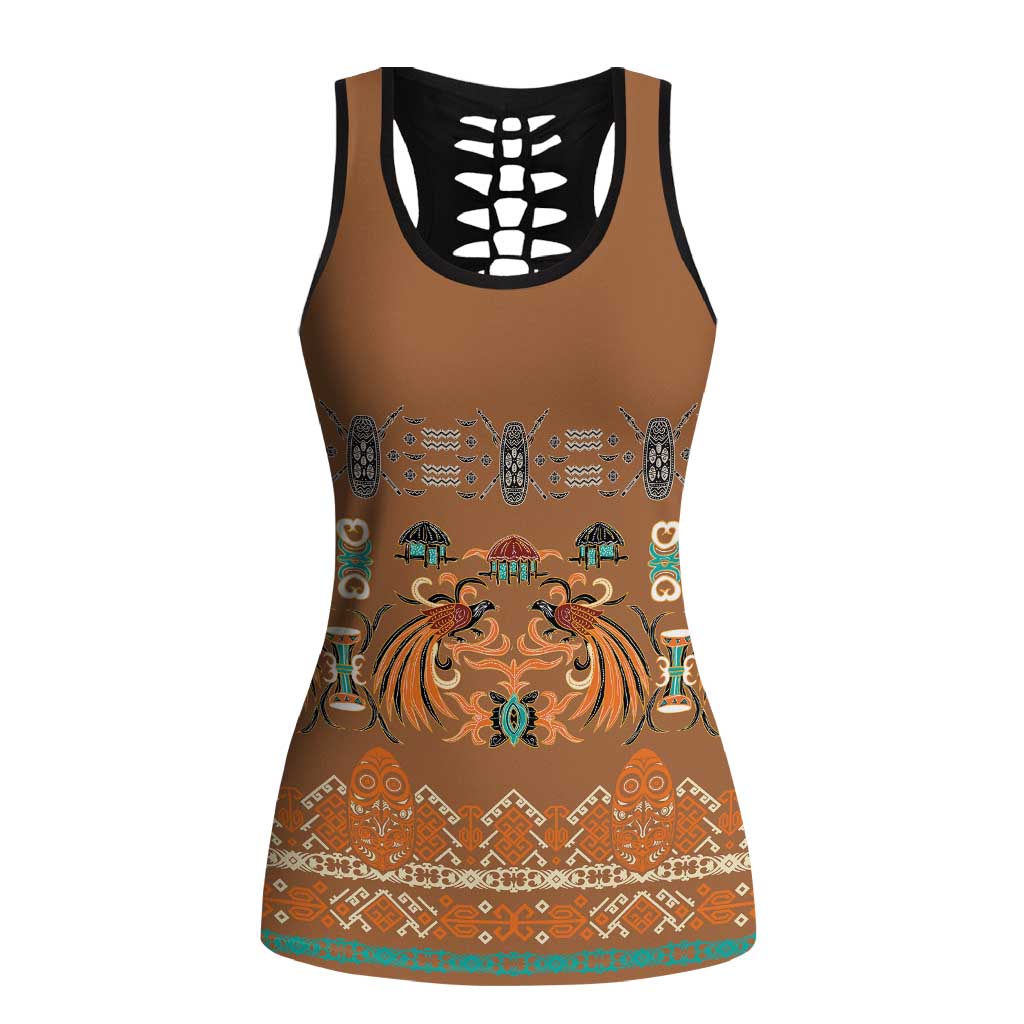 Terracotta Batik Papua-inspired Pattern Hollow Tank Top LT9 Female Gold - Polynesian Pride