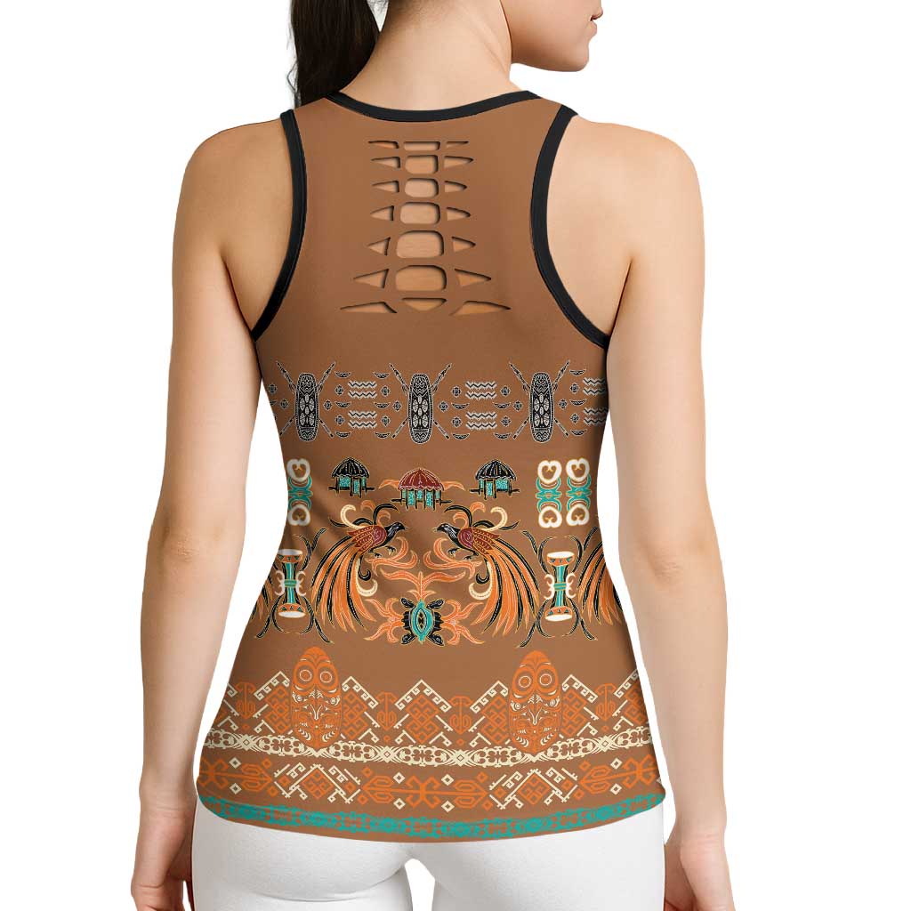 Terracotta Batik Papua-inspired Pattern Hollow Tank Top LT9 - Polynesian Pride