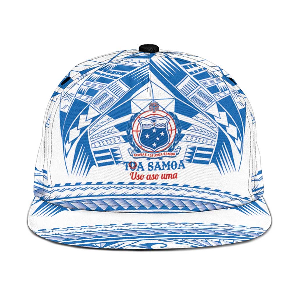 Toa Samoa Rugby Snapback Cap Uso aso uma Samoan Pattern White - Polynesian Pride