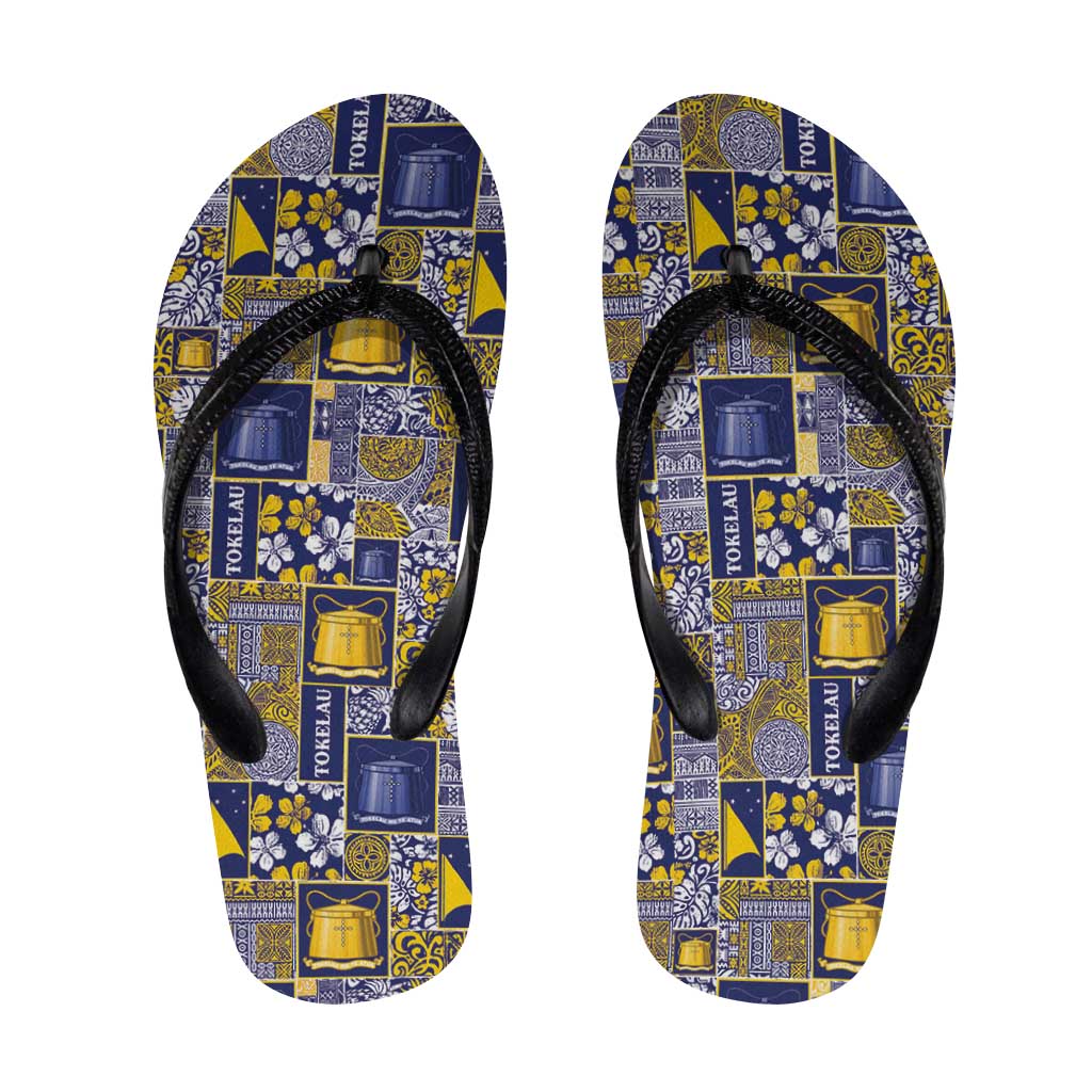 Tokelau Manuia te Kilihimahi Flip Flops Pacific Patchwork Xmas Vibes LT9 Blue - Polynesian Pride