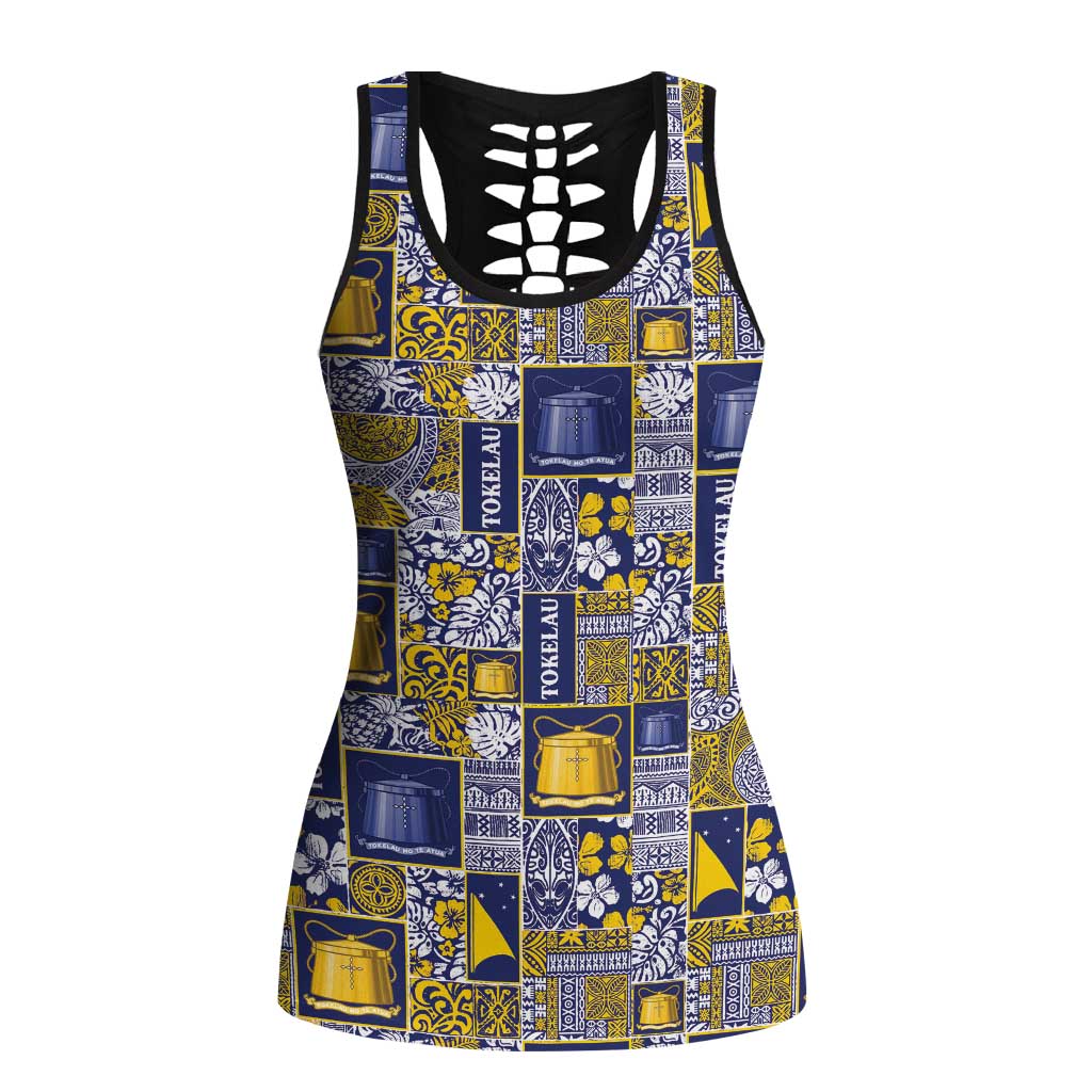 Tokelau Manuia te Kilihimahi Hollow Tank Top Pacific Patchwork Xmas Vibes LT9 Female Blue - Polynesian Pride